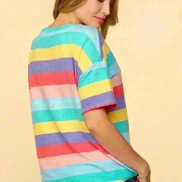 Bright Striped Short Sleeve Top - Picture 3 of 3